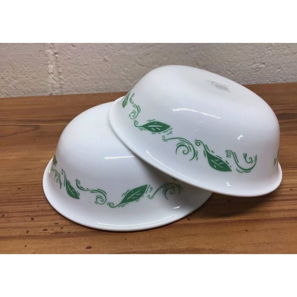 2 Corelle SPEARMINT Soup / Cereal Bowls green leaf and vine design USA VTG EUC